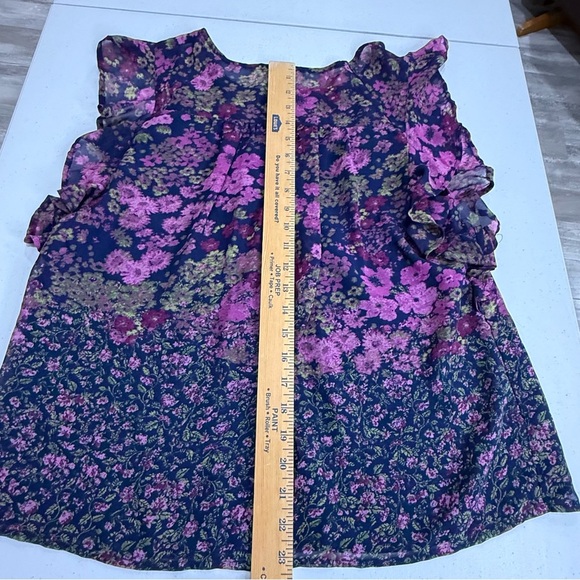 Lucky Brand Flutter Sleeve Top Floral Purple/Navy Pin Tuck Peplum Women’s Size M - Picture 8 of 10